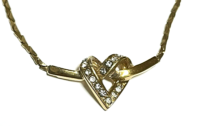 #ad Christian Dior Necklace Pendant Heart Rhinestone Gold Plated Chain Accessory $119.80