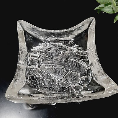 #ad Art Glass VTG Tapio Wirkkala Square Dish Modernist 1970s ice glass bowl $50.00
