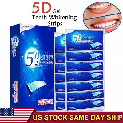 #ad 5D Teeth Whitening Strips Bleaching White Strips Non Sensitive Tooth Whitener US $4.52