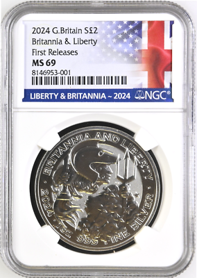 #ad 2024 uk 2 lb liberty and britannia 1 oz silver coin ngc ms69 first releases $49.95