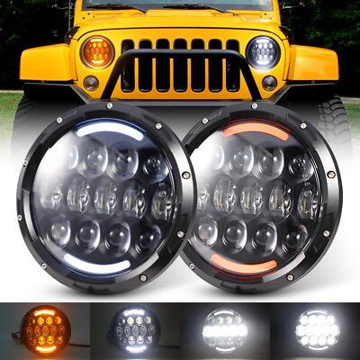 #ad Pair 7 inch round led headlights Turn Signal Halo Angel Eye For Jeep Wrangler JK $69.99