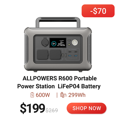 #ad ALLPOWERS 600W 299Wh Portable Power Station R600 LFP Battery Solar Generator UPS $219.00