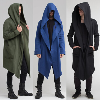 #ad Men Solid Hoodie Long Jacket Cardigan Casual Trench Cloak Cape Coat Outwear $6.06