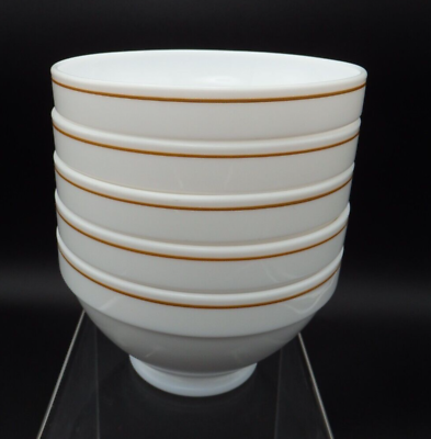 #ad Arcopal France White Milk Glass Brown Stripe Cereal Ice Cream Rice Bowls Set 5 $49.00