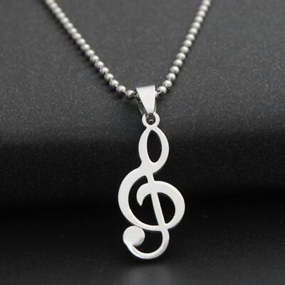 #ad TREBLE CLEF NECKLACE Stainless Steel 316L Metal Pendant 24quot; Ball Chain Music NEW $4.95