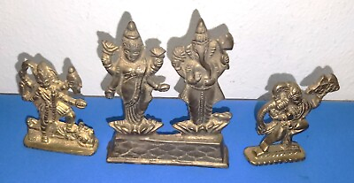 #ad 3 Brass Hindu Figures Hand Crafted Vishnu Laxmi MORE India Gods $25.95