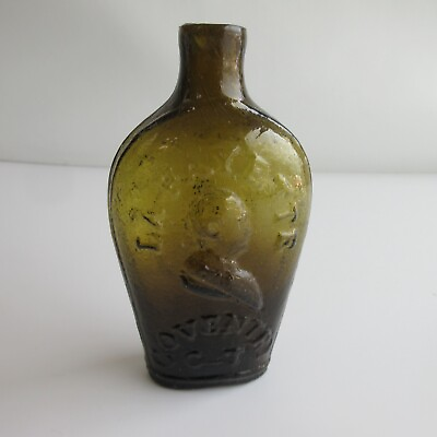 #ad Antique Glass LAFAYETTE LIBERTY CAP PORTRAIT HISTORICAL FLASK Bottle Coventry CT $850.00