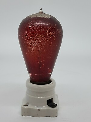 #ad Antique Working Edison Early Filament Red Glass Tipped Light Bulb with Socket $99.99