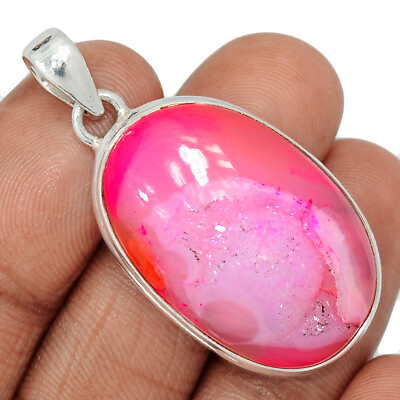 #ad Treated Fleece Pink Aura Druzy 925 Sterling Silver Pendant Jewelry CP34706 $15.99