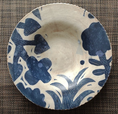 #ad Makoto Kagoshima Bowl Botanical pattern White amp; Blue Dia 8.4quot; Handmade Ceramics $1060.00