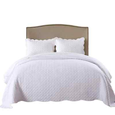 #ad MarCielo 100% White Cotton Quilt Set Bedspread Coverlet B34 $59.99