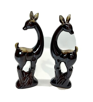 #ad Vintage Pair Mid Century Modern Art Pottery Deer Figurines Luster Finish Japan $61.99
