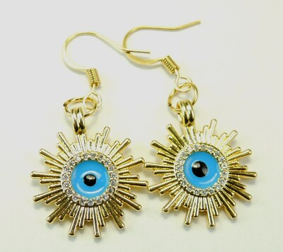 #ad Fancy Gold Color Earrings Cubic Zirconia Turquoise Evil Eyes Statement Jewelry $12.99