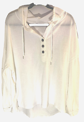 #ad Womens White Hoodie Sweatshirt Size XL Buttons Draw String $9.99