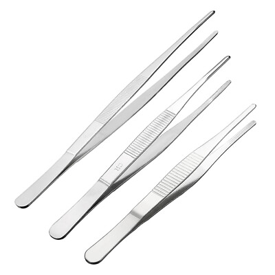 #ad Stainless Steel Straight Blunt Tweezers with Serrated Tip 1 5Pcs AU $15.18