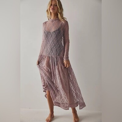 #ad Intimately by Free People Women#x27;s Simple Touch Sheer Lace Maxi Dress Sz S $89.00