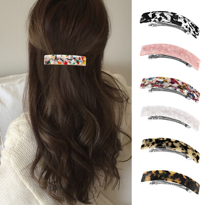 #ad Leopard Print Floral Barrettes Geometric Rectangle Acrylic Hair Clip Fashion . $2.35