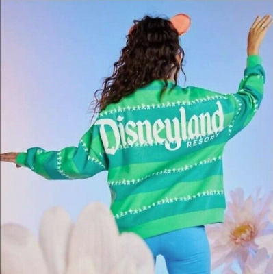 #ad Disneyland Striped Pullover Mickey Friends Sweatshirt Unisex Sz XL Green $60.00