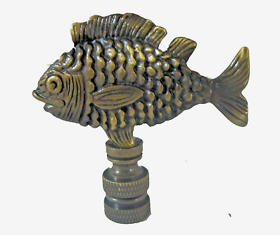 #ad FISH LAMP SHADE FINIAL ANTIQUE BRASS FINIAL THREAD #39 $10.90