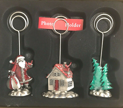 #ad Christmas Holiday Photo Holders Holders Enameled Red Green Silver New 4.5 in $10.50