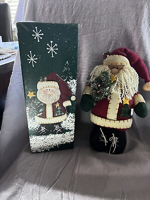 #ad Santa Claus Plush Stuffed Carrying A Tree In Hand Painted Box $18.80