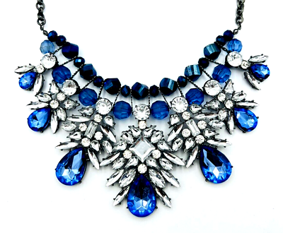 #ad Blue Jeweled Rhinestone Statement Necklace $22.00