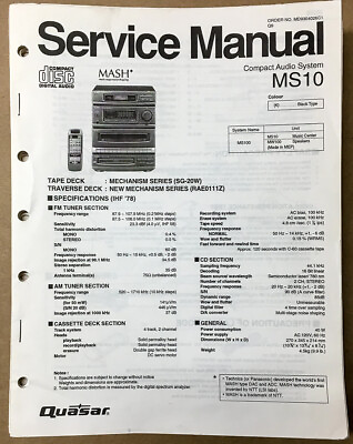 #ad Quasar Technics MS10 MS 10 Quasar Technics Service Manual *Original* $19.97