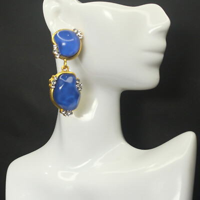 #ad Medieval Vintage Earrings Blue Temperament Versatile Niche Court Style Earrings $6.39