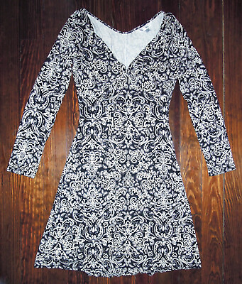 #ad Diane Von Furstenberg Dress DVF Print Tunic Long Sleeve V Neck Designer Size 10 $79.99