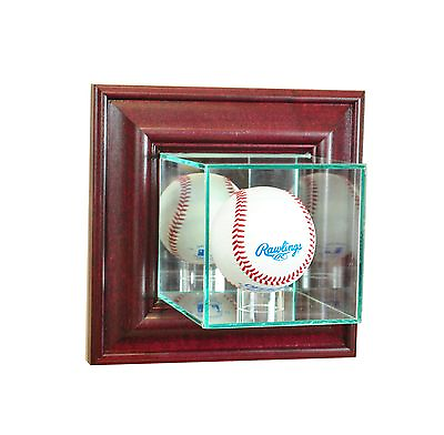 #ad *NEW Wall Mounted Glass Baseball Display Case UV Black Cherry colors $53.19