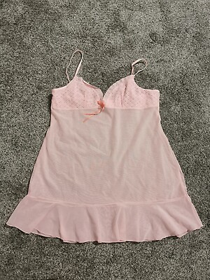 #ad Victoria#x27;s Secret Pink Lace Sheer Baby Doll Nighty Lingerie Size L $18.00