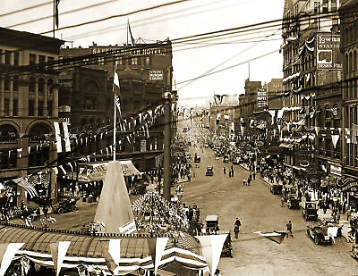 #ad 1912 Parade Approaching Pioneer Square Seattle WA Old Photo 8.5quot; x 11quot; Reprint $13.92