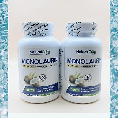 #ad 2 Natural Cure Labs Premium Monolaurin 600mg 100 Capsules Exp: 06 2025 SEALED $29.90