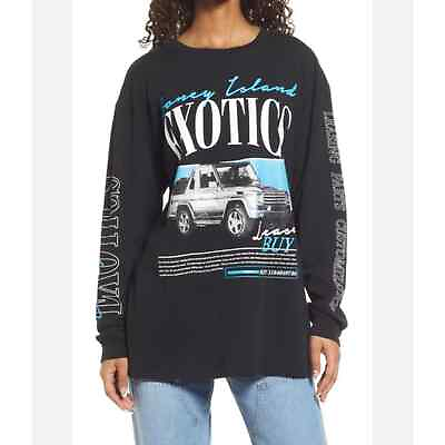 #ad Coney Island Picnic Womens Tunic Top Black Long Sleeve Plus Exotics XL New $20.99