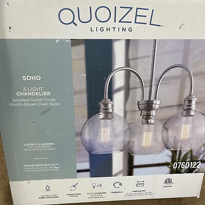 #ad Quoizel Soho 19.75quot; 3Light Brushed Nickel Industrial Clear Glass Chandelier $29.99