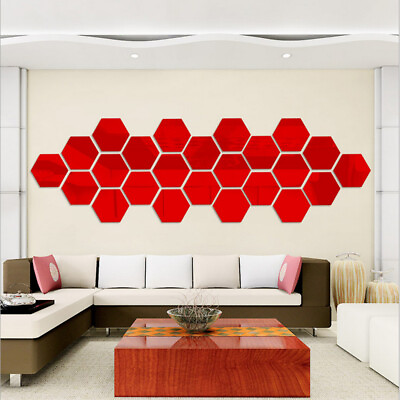 #ad 3D Acrylic Hexagon Wall Sticker Removable Mirror Home Decor Art DIY Stickers C $1.29