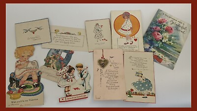 #ad Vtg Valentine’s Day Greeting Cards Lot Era 1920 40s LOT OF 10 CARDS. G337 $9.99
