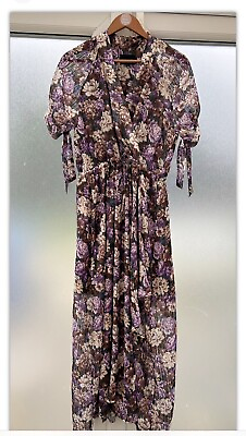 #ad BIRGITTE HERSKIND Purple Floral Chiffon Raleigh Dress Long Designer Size 10 38 GBP 48.99