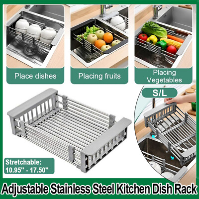 #ad Sink Drain Rack Adjustable Expandable Kitchen Stainless Steel Dish Drying Rack $14.89