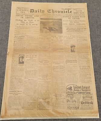 #ad DAILY CHRONICLE GREAT EMPIRE LINE AIRSHIPS JOCKEY KEMPTON 27 JUL 1923 NEWSPAPER GBP 19.99