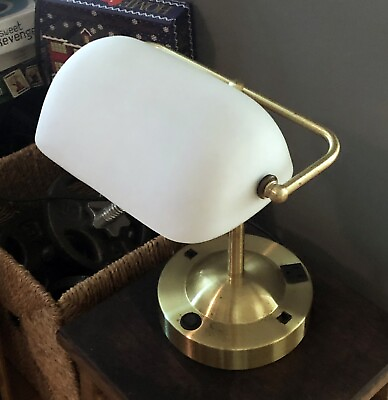 #ad Hotel Bankers Lamp w Outlet Plug White Matte Glass Shade Vintage Antique Table $18.00