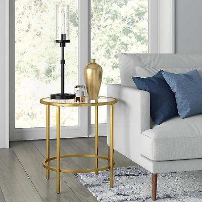 #ad 20quot; Wide round Side Table in Brass Table for Living Room Bedroom $86.99
