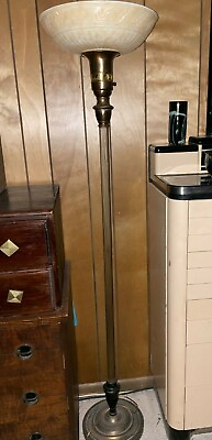 #ad #ad VINTAGE TORCHIERE FLOOR LAMP ORIGINAL GLASS SHADE $300.00