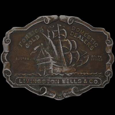 #ad Pawn Gold Dealer Antique Sailing Pirate Ship Clipper 70s Vintage Belt Buckle $20.00