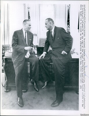 #ad 1965 Pres Johnson Gen Maxwell Taylor Washington Dc Oval Office Desk Photo 7X9 $17.99