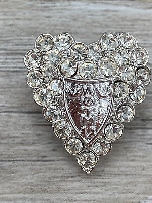 #ad Loyal Order of the Moose Women Vintage Rhinestone Heart Pin Brooch Silver Tone $4.49