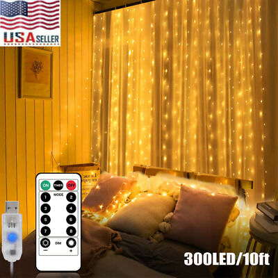 #ad 3Mx3M LED Curtain String Fairy Lights In Outdoor Controller Window Wedding Decor $11.33