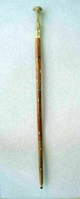 #ad Antique Vintage Cane With Solid Brass Victorian Handle wooden stick walking Cane $34.60