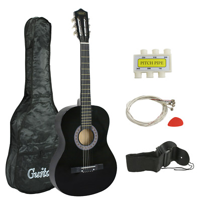 #ad 38quot; Black Student Acoustic Guitar Starter PackageGig BagStrapPitch PipePick $43.58