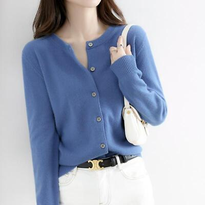#ad Women#x27;s Cashmere Blend Cardigan Sweater Solid Color Simple Crew Neck Jacket Coat $14.88